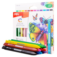 Deli 12/18/24 Colors Plastic Crayon Washable Non-toxic Coloring Pencil Erasable Wax Crayons Easy Clean Painting for Kids Gift