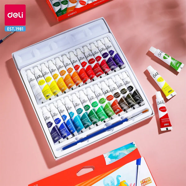 Professional 12/24/36/48 Colors Solid Watercolor Paints Set With Paintbrush  Water color Pigment Set