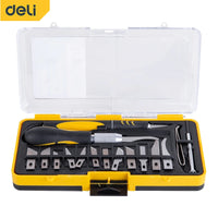 Deli 16Pcs SK5 Steel Portable Knife Set Kits Blade Knife Handle Repair Tool Set DIY Wood Carving Woodworking Cutting Hand Tools
