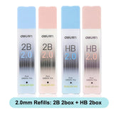 Deli 2.0mm Mechanical Pencil Set HB 2B Pencils Lead Refills for Kids Drawing Handwriting Posture Correction Automatic Pencil