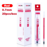 Deli 20Pcs/lot Gel Pen Refill 0.7mm Ink Black Red Colors Refills Writing Signature School Stationery Supplies Pen Core Gift