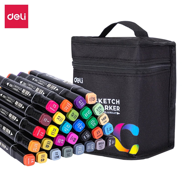 Deli 30/40/60/80 Colors Professional Sketch Marker Pen Double Head Design Painting Pen Drawing Tools For Students Art Supplies
