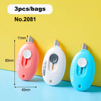 Deli 3pcs/bag Cute Mini Utility Knife Pocket knife Paper Box Cut letter Opener DIY Art Tools Creative Stationery School Supplies
