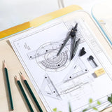 Deli 7pcs/set Drafting Set Transparent Durable Drawing Math Geometry Tools Set Portable Multifunctional Tool School Supplies