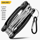 Deli 8/9 Pcs Folding Hex Key Wrench Set Cr-v Steel Material Hexagon Socket Electrician Portable Repair Hand Tools Wrench Kits