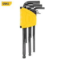 Deli 9pcs  Hex Wrench Set  L Wrench Kit Length Extra Long Ball End Hexagon Spanner Flat Head Allen Wrench Hex Key Set Tools