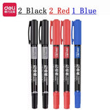 Deli 9pcs/Set Twin Tip Permanent Marker Pens 0.5-1.2mm Nib Waterproof Ink Oily Black Ink Fine Point Paint Marker Pen Stationery