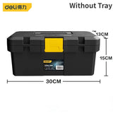 Deli Black Double Layer Tool Boxes 12/15/18 Inch Large Capacity Tool Box Organizer Multifunction Electrician Parts Storage Case