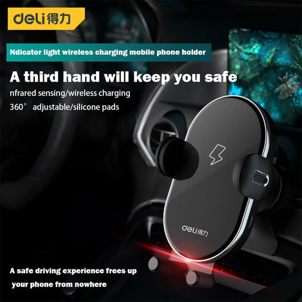 Deli Car Wireless Charger Car Holder Wireless Charging Mobile Phone Holder Automatic Infrared Induction Car Wireless Charger Car