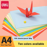 Deli Color Copy Paper A4 Color Computer Printing Paper 100 Sheets/Pack Student Hand-cut Paper-cut Office Supplies