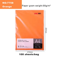 Deli Color Copy Paper A4 Color Computer Printing Paper 100 Sheets/Pack Student Hand-cut Paper-cut Office Supplies