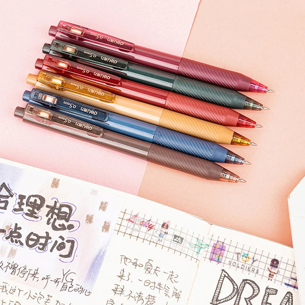 Deli Colored Gel Pen Set Ink 6 Color 0.5MM Press Retractable Hand Acco –  AOOKMIYA