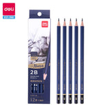 Deli Fine Sketching Pencil 12pcs Set Basswood Drawing Pencils H/HB/2H/3H/B/2B/3B/4B/5B/6B/7B/8B/9B/10B/12B School Art Supplies