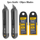 Deli Heavy Duty 9mm/18mm/Auto-Retractable Utility Knife, Sharp Black SK2 Carbon Steel Blades Box Cutter for Cardboard, Cartons