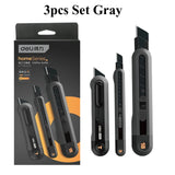 Deli Heavy Duty 9mm/18mm/Auto-Retractable Utility Knife, Sharp Black SK2 Carbon Steel Blades Box Cutter for Cardboard, Cartons