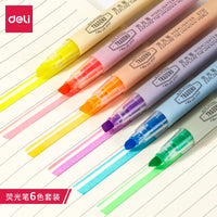 Deli Highlighter 6Pcs/Bag 6 Colors Cute Pen Mark Pen Chisel tip for DIY Paiting Office School Supplies Stationery