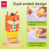 Deli Kawaii Roller Eraser Fox-Shaped Design Anti-Loss Rubber Eraser Crumbs Collection Gift School Supplies Stationery for Kids