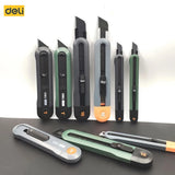 Deli Metal ABS Plastic Utility Knife Box Cutter, Snap off 9mm/18mm Carbon Steel Blades Auto Retractable Carton Cutting Tools