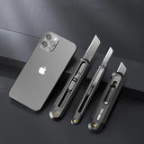 Deli Metal ABS Plastic Utility Knife Box Cutter, Snap off 9mm/18mm Carbon Steel Blades Auto Retractable Carton Cutting Tools