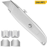 Deli Metal Pocket Knife нож Heavy Duty Utility Knife Retractable Box Cutter Aluminum Alloy couteau SK5 Blade for Cartons Box