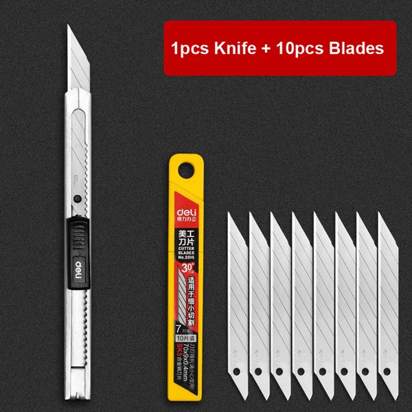Deli Metal Utility Knife Paper Cutter Retractable Box Cutter Vinyl