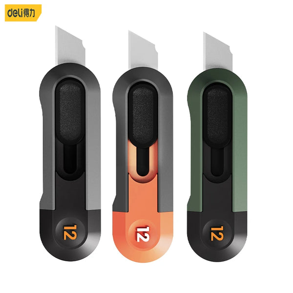 Deli Portable Mini Box Cutter Pocket Carpet Package Art Utility Knife, Auto Retract Sharp Steel Blade Cutting Opener Cartons