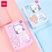 Deli Quality Great Gift Set Cartoon Design Cute Stationery Pencil Sharpener Eraser Pencil Cap Crayon for Children Study Supplies