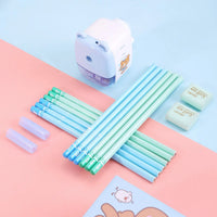 Deli Quality Great Gift Set Cartoon Design Cute Stationery Pencil Sharpener Eraser Pencil Cap Crayon for Children Study Supplies