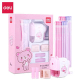 Deli Quality Great Gift Set Cartoon Design Cute Stationery Pencil Sharpener Eraser Pencil Cap Crayon for Children Study Supplies