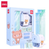 Deli Quality Great Gift Set Cartoon Design Cute Stationery Pencil Sharpener Eraser Pencil Cap Crayon for Children Study Supplies
