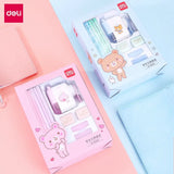 Deli Quality Great Gift Set Cartoon Design Cute Stationery Pencil Sharpener Eraser Pencil Cap Crayon for Children Study Supplies