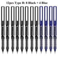 Deli RollerBall Pens,12 Pack Blue Black Fine Point Roller Ball Pen, 0.5mm Liquid Gel Ink Pen for Writing Journaling Taking Notes