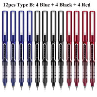 Deli RollerBall Pens,12 Pack Blue Black Fine Point Roller Ball Pen, 0.5mm Liquid Gel Ink Pen for Writing Journaling Taking Notes