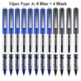 Deli RollerBall Pens,12 Pack Blue Black Fine Point Roller Ball Pen, 0.5mm Liquid Gel Ink Pen for Writing Journaling Taking Notes