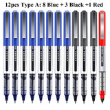 Deli RollerBall Pens,12 Pack Blue Black Fine Point Roller Ball Pen, 0.5mm Liquid Gel Ink Pen for Writing Journaling Taking Notes