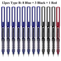 Deli RollerBall Pens,12 Pack Blue Black Fine Point Roller Ball Pen, 0.5mm Liquid Gel Ink Pen for Writing Journaling Taking Notes