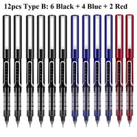 Deli RollerBall Pens,12 Pack Blue Black Fine Point Roller Ball Pen, 0.5mm Liquid Gel Ink Pen for Writing Journaling Taking Notes