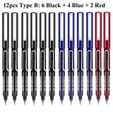 Deli RollerBall Pens,12 Pack Blue Black Fine Point Roller Ball Pen, 0.5mm Liquid Gel Ink Pen for Writing Journaling Taking Notes