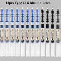 Deli RollerBall Pens,12 Pack Blue Black Fine Point Roller Ball Pen, 0.5mm Liquid Gel Ink Pen for Writing Journaling Taking Notes