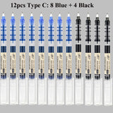 Deli RollerBall Pens,12 Pack Blue Black Fine Point Roller Ball Pen, 0.5mm Liquid Gel Ink Pen for Writing Journaling Taking Notes