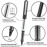 Deli Rollerball Blue Gel Pens, 0.5mm Liquid Ink Rolling Ball Quick Drying Pen for Writing, Journaling, Notes Taking