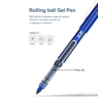 Deli Rollerball Blue Gel Pens, 0.5mm Liquid Ink Rolling Ball Quick Drying Pen for Writing, Journaling, Notes Taking