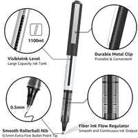 Deli Rollerball Pens, 0.5mm Quick-drying Liquid Ink Stick Ballpoint Blue Gel Pens for Adult & Kids Writing Note Taking