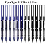 Deli Rollerball Pens, 12 Pack Blue/ Black Liquid Ink Ballpoint Gel Pens, 0.5 mm Fine Tip Rolling Ball Pens for Writing Drawing