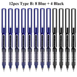 Deli Rollerball Pens, 12 Pack Blue/ Black Liquid Ink Ballpoint Gel Pens, 0.5 mm Fine Tip Rolling Ball Pens for Writing Drawing