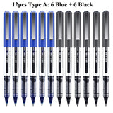 Deli Rollerball Pens, 12 Pack Blue/ Black Liquid Ink Ballpoint Gel Pens, 0.5 mm Fine Tip Rolling Ball Pens for Writing Drawing