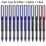 Deli Rollerball Pens, 12 Pack Blue/ Black Liquid Ink Ballpoint Gel Pens, 0.5 mm Fine Tip Rolling Ball Pens for Writing Drawing