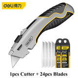 Deli Sharp Zinc Alloy Metal Retractable Utility Knife, Heavy Duty Quick-Change SK2 Blades Box Cutter for Cardboard, Carton