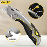 Deli Sharp Zinc Alloy Metal Retractable Utility Knife, Heavy Duty Quick-Change SK2 Blades Box Cutter for Cardboard, Carton