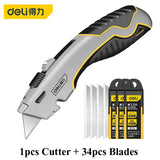 Deli Sharp Zinc Alloy Metal Retractable Utility Knife, Heavy Duty Quick-Change SK2 Blades Box Cutter for Cardboard, Carton